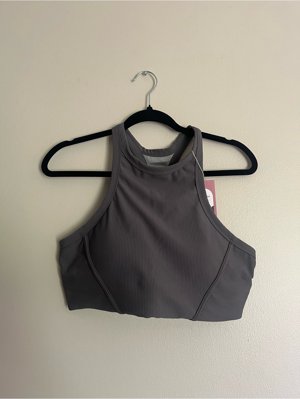 Amazon color skin Women's High-Neck Ribbed Sports Bra grey size XXL athletic